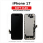 iPhone 17 Soft OLED replacement screen with model-specific text and illustrative front/rear view