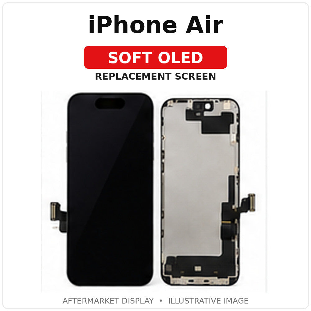 iPhone Air Soft OLED replacement screen, individual labeled illustration, not exact-part photo